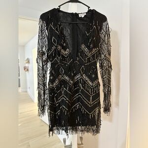 Superdown plunge black & gold dress